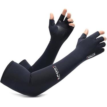 Imagem de Luvas longas sem dedos com proteção solar uv para homens, luvas antiderrapantes para esportes ao ar livre, pesca, ciclismo, manga de resfriamento para braço/814 (Size : Navy)