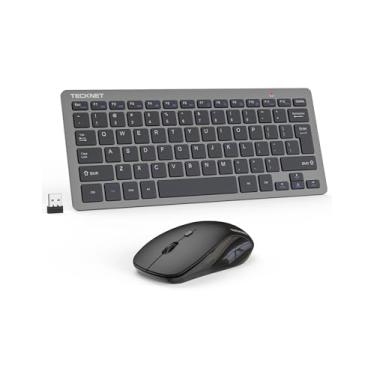 Imagem de TECKNET Conjunto de teclado e mouse sem fio, mini teclado e mouse sem fio de 2,4 GHz, silencioso, ajustável, 1600 DPI, clique silencioso, sem atrasos para computador, laptop, PC, Windows, Mac, Chrome