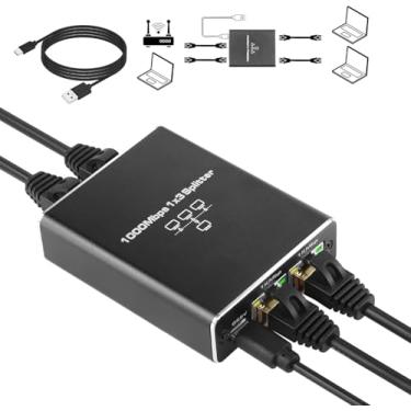 Imagem de Hub Ethernet, switch Ethernet 1 a 3 de alta velocidade de 1000 Mbps, switch Ethernet com cabo de alimentação, hub de switch de rede para cabos Cat5/5e/6/7/8 (3 dispositivos conectados à rede ao mesmo