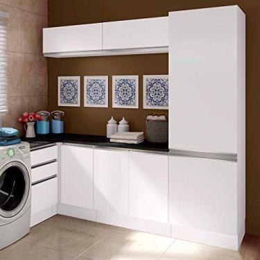 Imagem de Kit Área De Serviço Madesa Acordes 100% MDF com Armário, Gaveteiro e Balcão de Canto - Portas Branco Brilho
