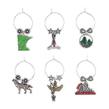 Imagem de Wine Things, 6 peças, pingentes de vinho/marcadores de bebida para taças de vinho, festa de degustação de vinhos (estado), Metal, Sem pedras preciosas