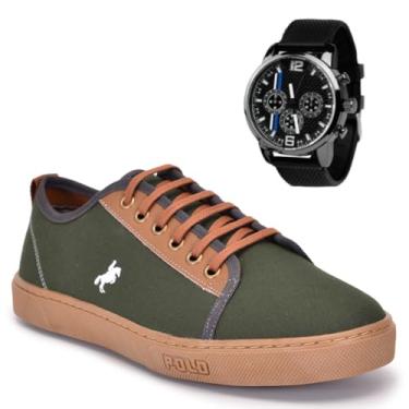 Imagem de Kit Tênis Polo White Sapatênis Hiate Masculino + Relógio (Verde, BR, Adulto, Numérico, 37)
