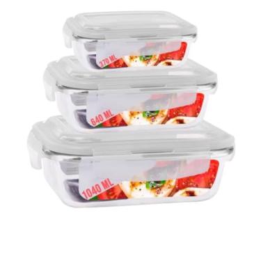 Imagem de Potes Herméticos Acrilico Porta Mantimentos Retangulares Porta Alimentos Armário Cozinha Multiuso - 3 Unidades MULTINIXIA