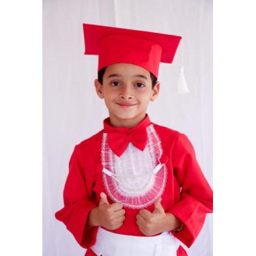 Imagem de Kit beca infantil com faixa simples, capelo dobrável e canudo camurça 