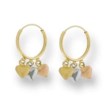 Imagem de Brinco De Ouro 18k Argola Com Pingentes  Corações - Elegancy Joias, Tr