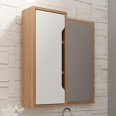 Imagem de Armário de Banheiro 1 Porta com Espelho Bn3648 Amêndoa/Branco - Tecno 