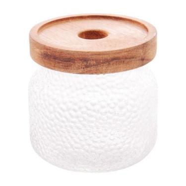 Imagem de Pote De Vidro Martelado Petra Com Tampa Madeira Acácia 350Ml - Lyor