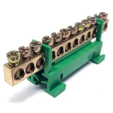 Imagem de Barramento Fio Terra HC-003 12 Furos Verde Trilho Din CNC