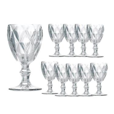 Imagem de Jogo 10 Taças de Vidro Cor Transparente Diamante Clear p/ Água Vinho C