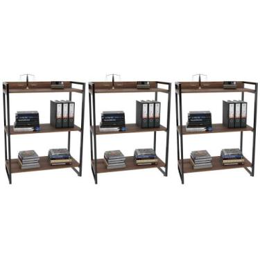Imagem de Kit 3 Estantes Livreiro Prisma Estilo Industrial 80cm 3 Prateleiras No