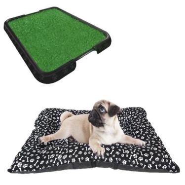 Imagem de Caminha Pet Cães Lavável Zíper Preto +Tapete Higiênico Grama - SB