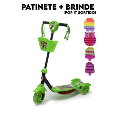 Imagem de Patinete Verde Cestinha Crianças Brincar Presente kit - DM Toys
