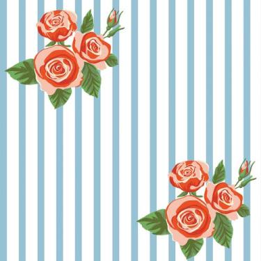 Imagem de Papel De Parede Adesivo Fosco Vinil Flores No Listrado Azul e Branco -