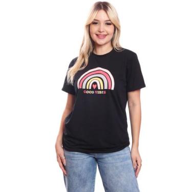 Imagem de Tshirt Blusa Feminina Arco Iris Estampada Camisa Preto - ADRIBEN, M, P
