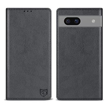 Imagem de ZZXX Capa carteira para Google Pixel 7A com [bloqueio RFID] com suporte para cartão de couro magnético forte dobrável capa protetora para celular para Google Pixel 7A (cinza-15,5 cm)
