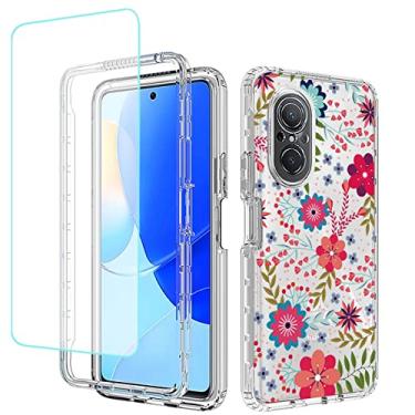 Imagem de Vokuha Capa para Nova 9 SE/Honor 50 SE JLN-LX1 JLN-LX3 com protetor de tela de vidro temperado, capa protetora à prova de choque de TPU transparente floral para Huawei Nova 9 SE (estampas florais)