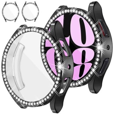 Imagem de RICHONE [Pacote com 2] Capa de diamante brilhante para Galaxy Watch 6 protetor de tela 40 mm preta, capas protetoras de TPU flexível antiembaçamento, ajuste fino, para-choques SM-R930, acessórios para