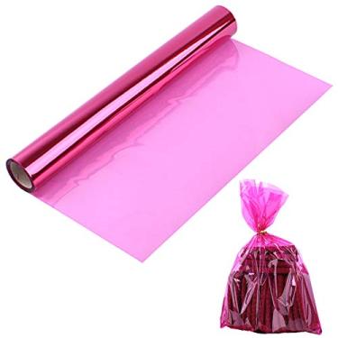 Imagem de Morepack Rolo de celofane rosa, papel de embrulho de celofane rosa translúcido, 40,6 cm de largura x 2,5 m de comprimento, rolos de celofane colorido para cestas de presente, decoração de artesanato