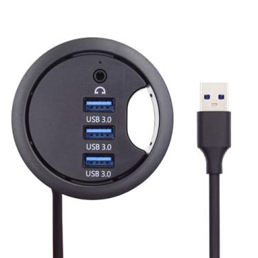 Imagem de Xiwai Divisor de hub USB 3.0, placa de som, 3 portas, expansor multiportas USB, 60 mm, ilhós, estação de base, fone de ouvido, interface de áudio para PC, mesa, mesa