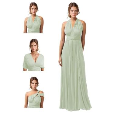 Imagem de JAEDEN Vestidos de dama de honra conversíveis multidirecionais - vestidos longos de dama de honra chiffon plissado, Verde sálvia, M