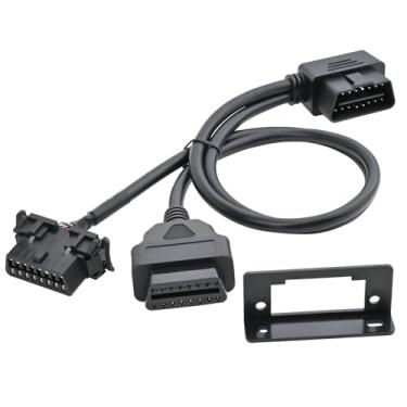 Imagem de iKKEGOL Adaptador de extensão de cabo aberto universal OBD2 OBD II de 16 pinos divisor Y de ângulo reto, 1 conector macho para 2 conectores fêmeas com suporte de montagem no painel para diagnóstico