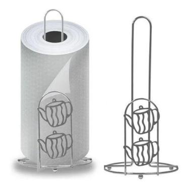 Imagem de Suporte Porta Rolo Papel Toalha Vertical De Mesa Aço Cromado Inox 29cm