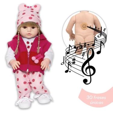 Imagem de Bebe Reborn Loira Fofa Enxoval Girafa Com Bolsa Fala e Chora - Cegonha