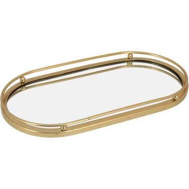 Imagem de BANDEJA DECORATIVA PARA SERVIR LAVABO ESPELHADO METAL 2x14x27cm DOURADO