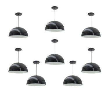Imagem de Kit 8 Luminária Pendente Meia Lua 24cm Com Interior Branco Brilho Fiaç