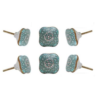 Imagem de TRINCA-FERRO Conjunto de 6 puxadores quadrados de cerâmica reggane para armário de cozinha, armário de cozinha, armário e gaveta para banheiro | quarto | escritório | cozinha