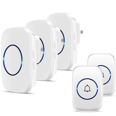 Imagem de Campainha sem fio, kit de campainha à prova d'água FullHouse, distinto portas dianteiras e traseiras, alcance de mais de 305 metros e 60 carrilhões, 5 níveis de volume e flash LED, para sala de aula