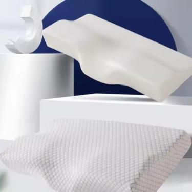 Imagem de Travesseiro Cervical,Ortopédico, Espuma de Memória, Travesseiro para Suporte do Pescoço, Alívio de Dores nas Costas, Coluna, lombar e Pescoço. Combate a insônia e o Ronco. Cor Branco/Cinza