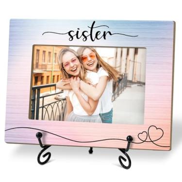 Imagem de YUEXLL Porta-retrato de irmãs, moldura de presente para mulheres, amigas da família, presentes de irmã para aniversário de Natal, porta-retratos 10 x 15 cm para decoração de mesa (gradiente azul rosa)