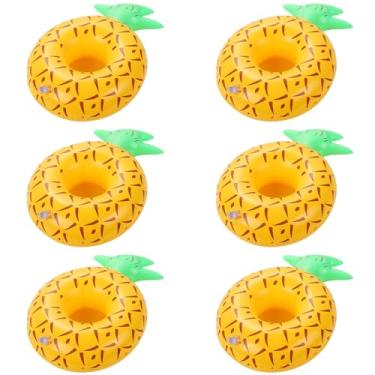 Imagem de Pacote com 6 suportes infláveis de abacaxi, boias flutuantes LIYDE com tema de frutas, suporte de bebida flutuante para piscina, para decoração de festa na piscina, acessórios de piscina para adultos