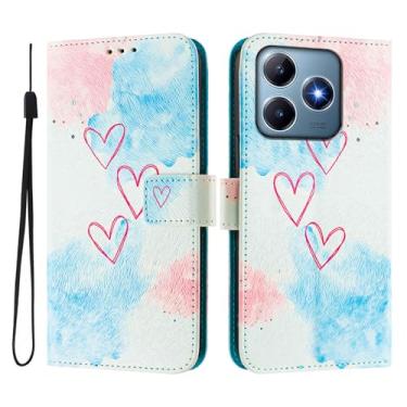 Imagem de Capa carteira para Realme C63 4G, 3 compartimentos para cartão, 1 compartimento para dinheiro, capa flip de couro PU com padrão fofo, capa com fivela magnética à prova de choque, compatível com sem