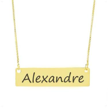 Imagem de Colar Nome Personalizado Chapinha Gravação Alexandre Banhado Ouro 18K 
