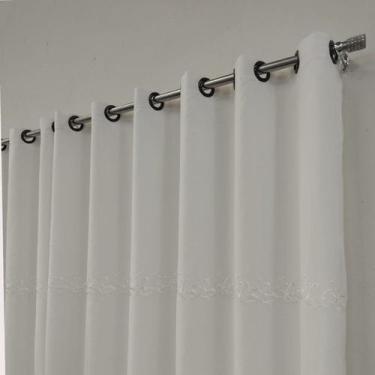 Imagem de Cortina Alto Padrão Bordada Branca Voil Voal Com Forro Sala 5,00x2,60 