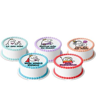 Imagem de 5 Papel Arroz comestível para mini bento cake  Bolo 10 Cm Redondo fest