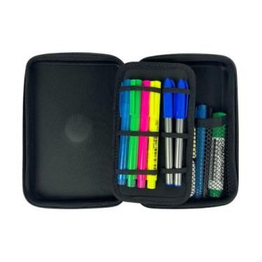 Imagem de Estojo Escolar Rigido Xangai com Divisória Porta Lápis - Black Savana 