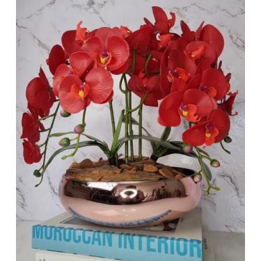 Imagem de Arranjo Com 4 Orquídeas Vermelho Vaso Rose 28cm - FLORESCER DECOR
