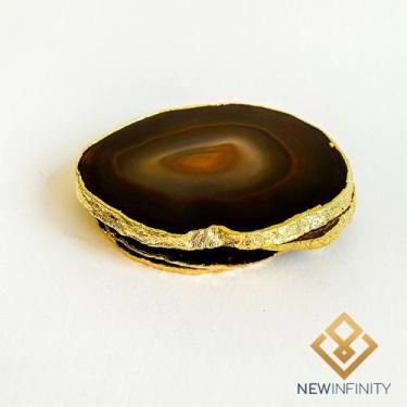 Imagem de Porta Copos Ágata Marrom Banho de Ouro Pedra Natural - Infinity, Marro
