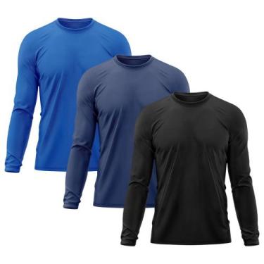 Imagem de Kit 3 Camisetas Masculina Proteção Solar Uv Manga Longa Segunda Pele -