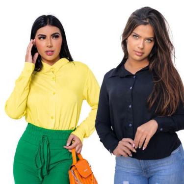 Imagem de Kit 2 Camisa Social Feminina Básica Casual Disponível Em Varias Cores 