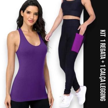 Imagem de Camiseta REGATA DRY FIT Tecido Furadinho + Calça LEG LEGGING BOLSOS Co