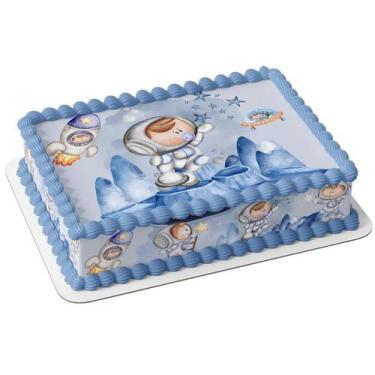 Imagem de Papel arroz e faixa para bolo astronauta baby chá de bebê azul menino 
