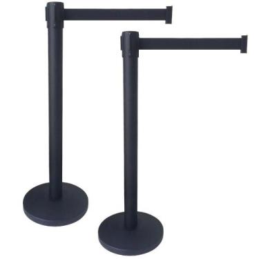 Imagem de 2 X Pedestal Organizador Separador de Fila Preto Com Fita Retrátil Pre