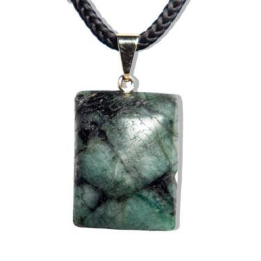 Imagem de Colar Retangulo Pedra Esmeralda Natural Pino Dourado - CristaisdeCurve