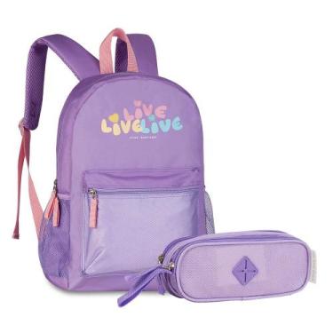 Imagem de Kit Mochila Escolar + Estojo Duplo Live Free Yourself Clio, Lilás