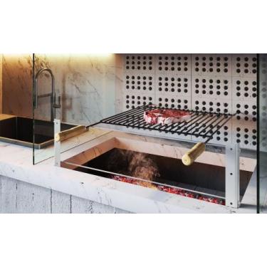 Imagem de Grelha Barra Redonda Esmaltada Uruguaia Churrasco Reta 80x50 - Qualino