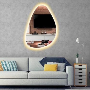 Imagem de Espelho orgânico decorativo iluminado com led quente 45x80cm - Woodgla
